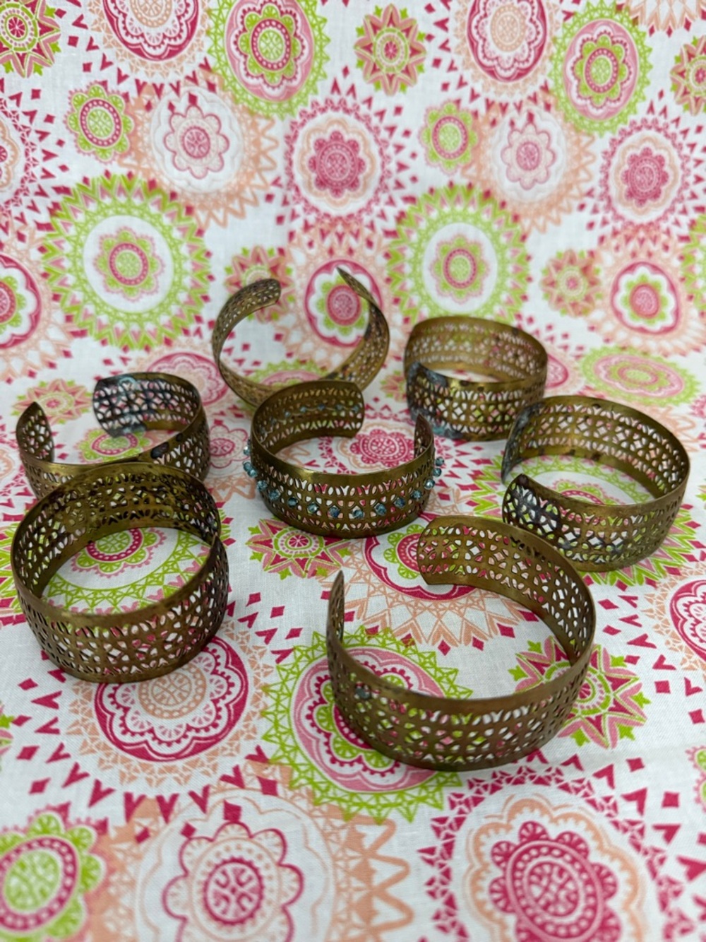 Vintage Filigree Brass Cuff Lot 7 - Napkin Rings or Boho Stackable Bracelets